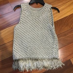 M.PATMOS Silver Crochet Fringed Sweater Tank | S